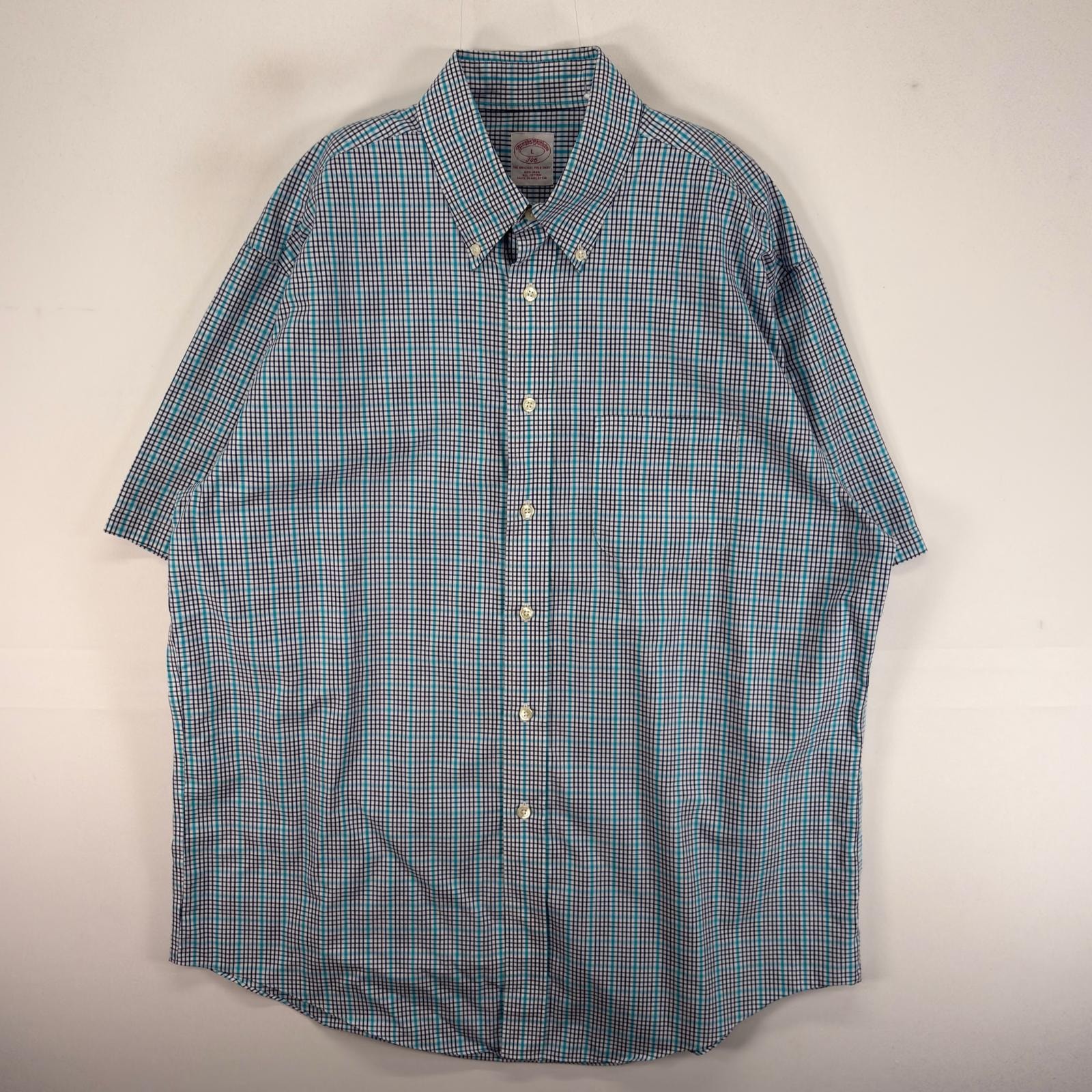 古着 ブルックスブラザーズ Brooks Brothers 半袖シャツ 胸ポケ 346 L  ブルー系 チェック メンズ