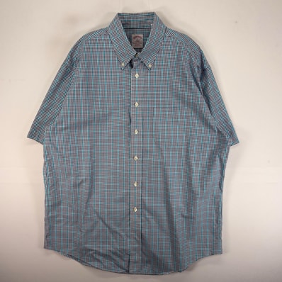古着 ブルックスブラザーズ Brooks Brothers 半袖シャツ 胸ポケ 346 L ブルー系 チェック メンズ