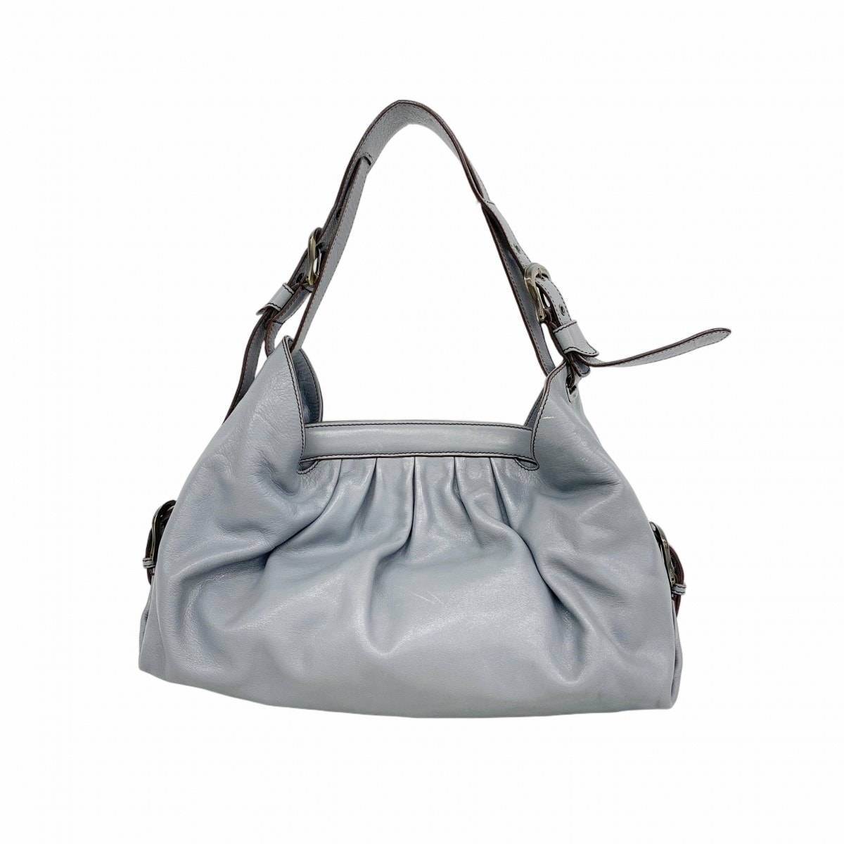 【6ga0585】フェンディ ショルダーバッグ レザー グレー ゴールド金具【中古】レディース