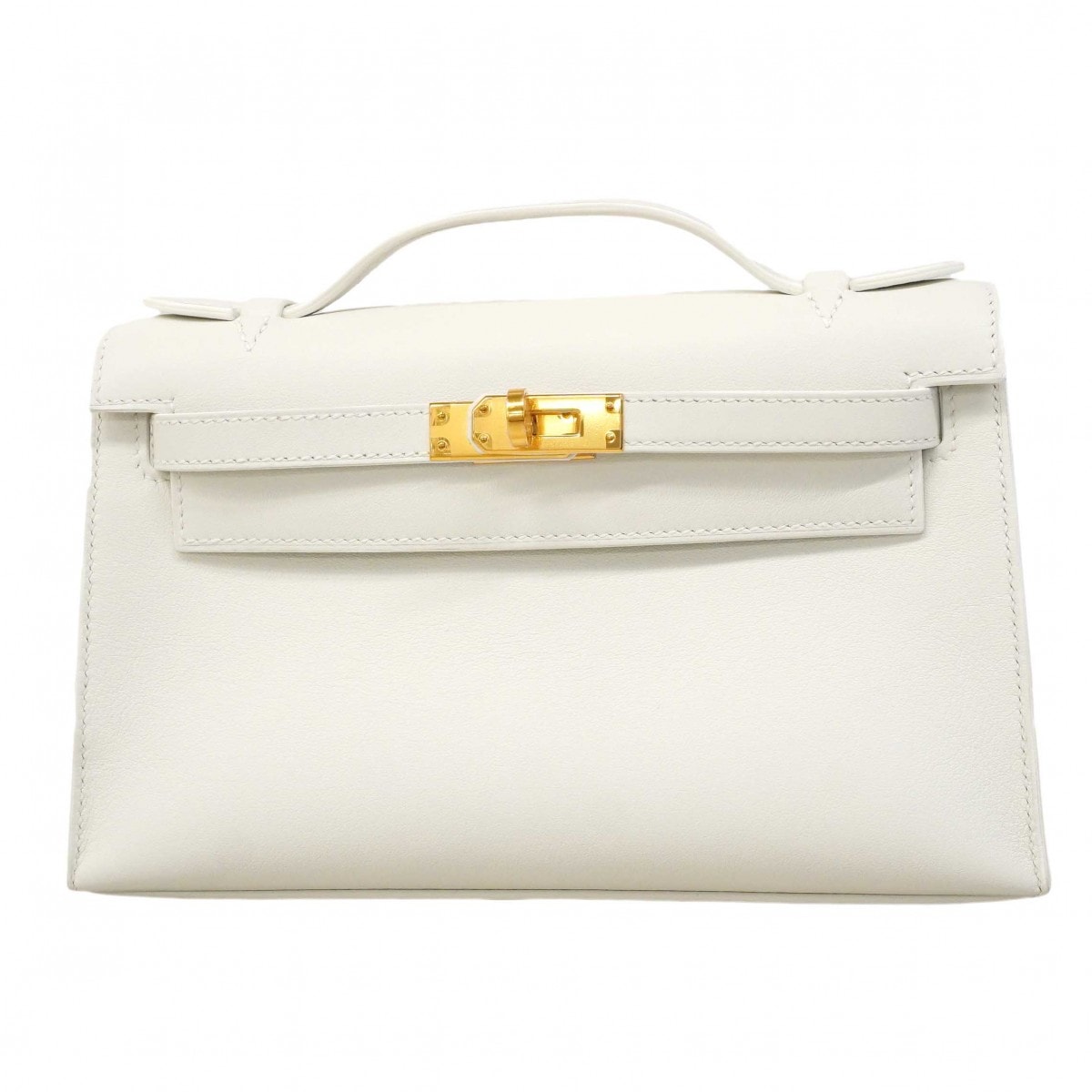 【6dd4853-g】エルメス ハンドバッグ ポシェットケリー スイフト ニューホワイト ゴールド金具 B刻印【中古】レディース