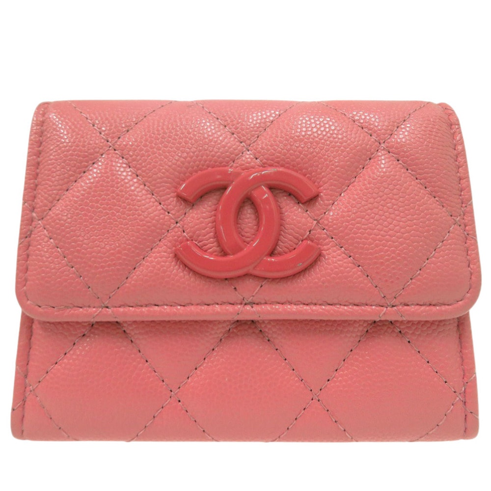 シャネル    マトラッセ コインケース レザー  ピンク   コ