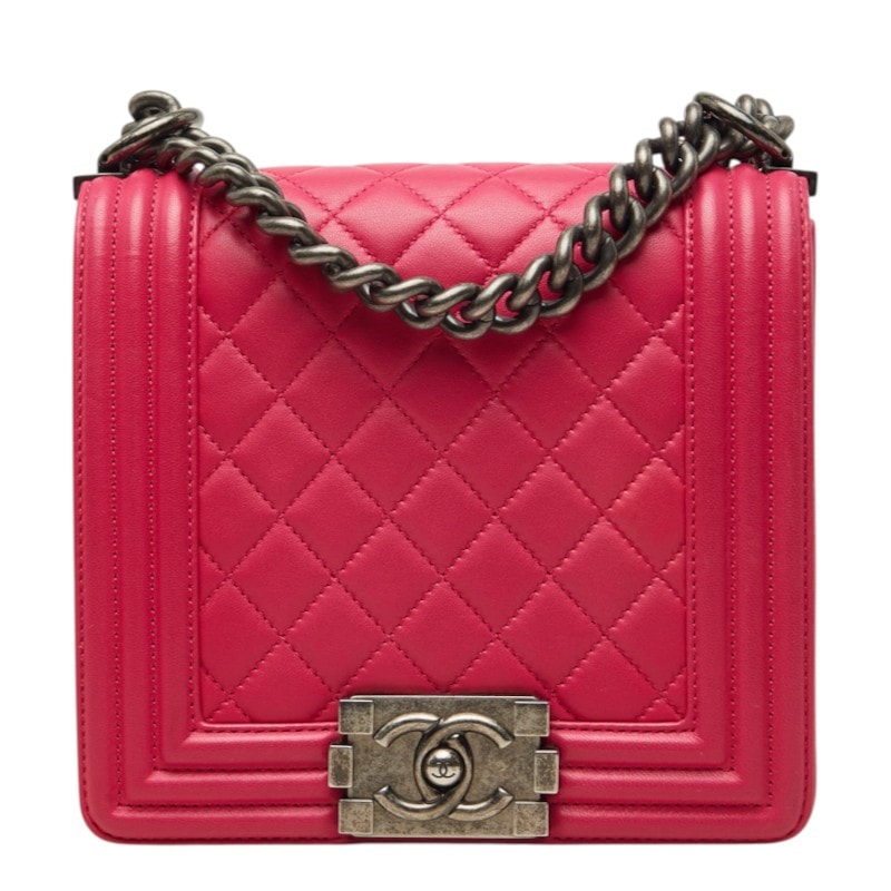 シャネル ボーイシャネル ココマーク チェーン ショルダーバッグ ピンク ラムスキン レディース CHANEL 中古