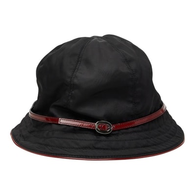 プラダ バケット ハット サイズM ブラック レッド ナイロン パテントレザー レディース PRADA 【中古】
