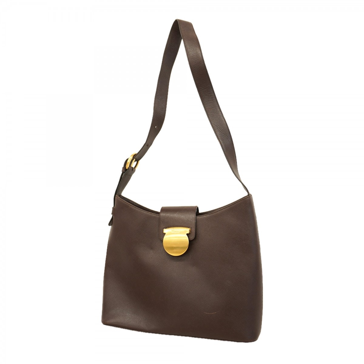 【6dc2636】サルヴァトーレフェラガモ ショルダーバッグ ガンチーニ レザー ダークブラウン ゴールド金具【中古】レディース