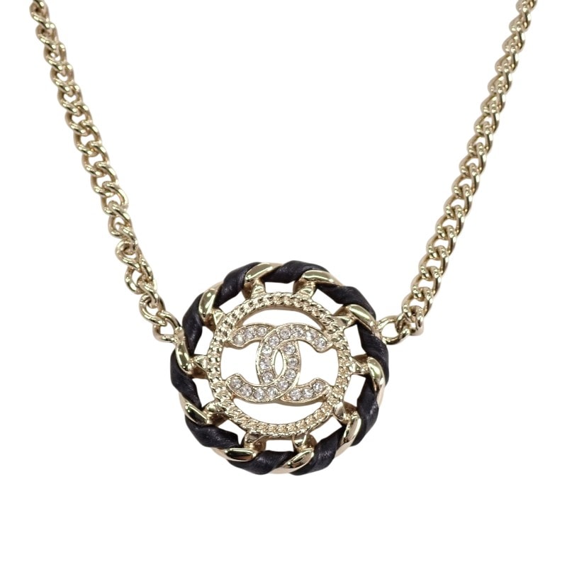 シャネル CHANEL ココマーク チョーカー ペンダント ABG722B22896 ネックレス メタル レザー ストラス シャンパンゴールド レディース【中古】【ABランク】