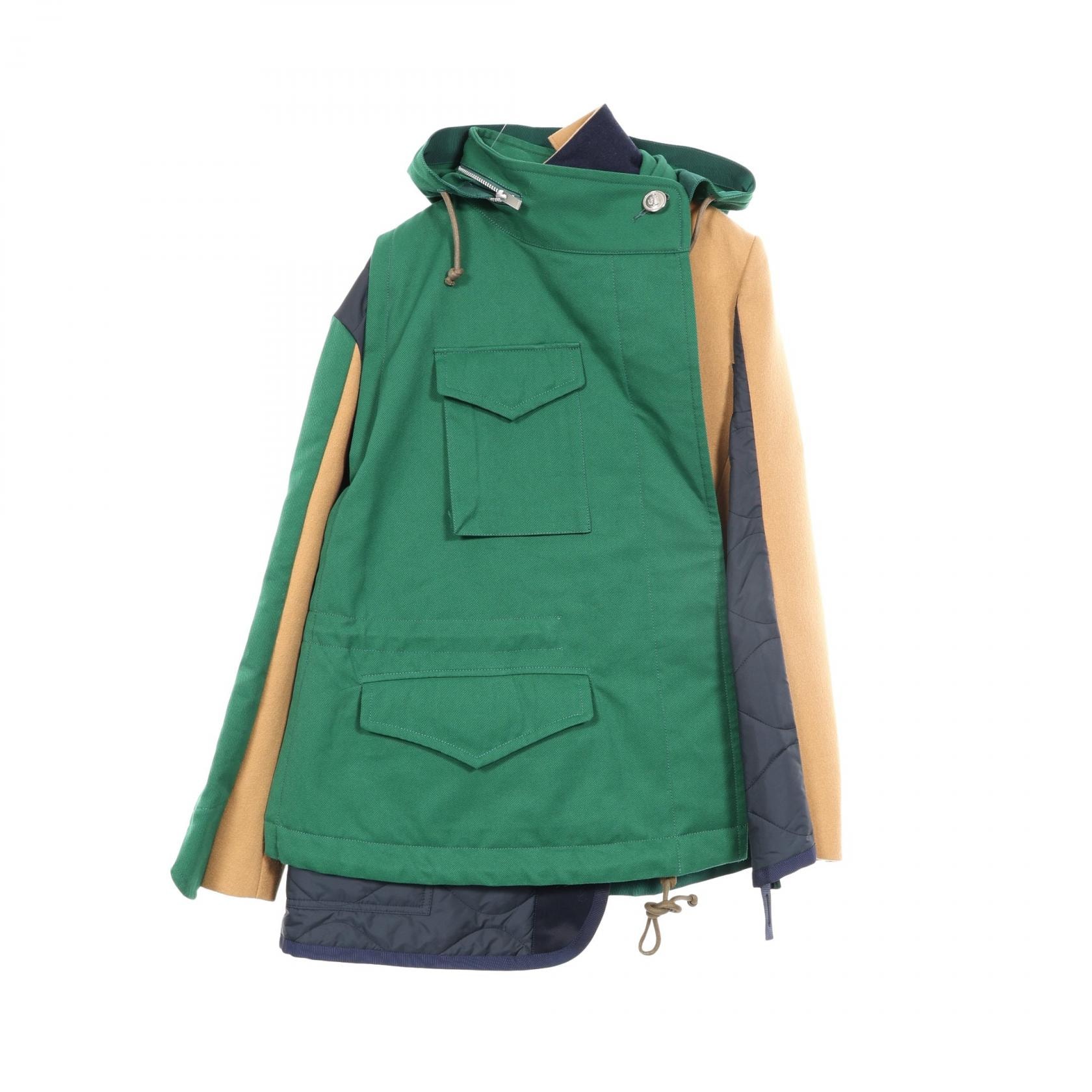 サカイ Sacai ドッキング フード付き 衣料品 アウター コットン ウール ポリエステル レディース グリーン系 / ベージュ系 【中古】