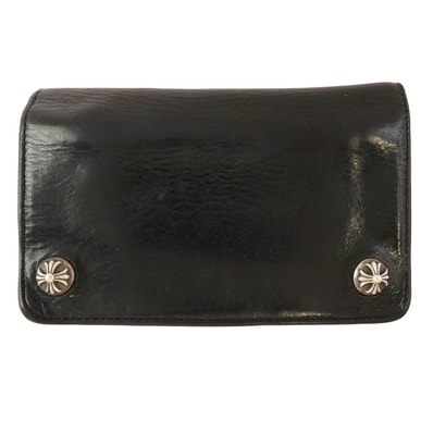 CHROME HEARTS クロムハーツ(原本無) ウォレット 1ZIP クロスボールボタン 1ジップ レザー ウォレット 財布 ブラック系【中古】