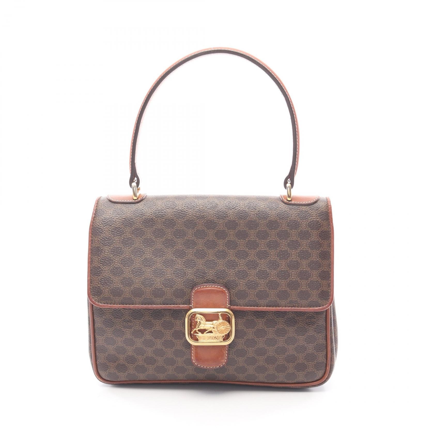 セリーヌ CELINE マカダム ハンドバッグ バッグ PVCコーティングキャンバス レザー レディース ブラウン系 【中古】