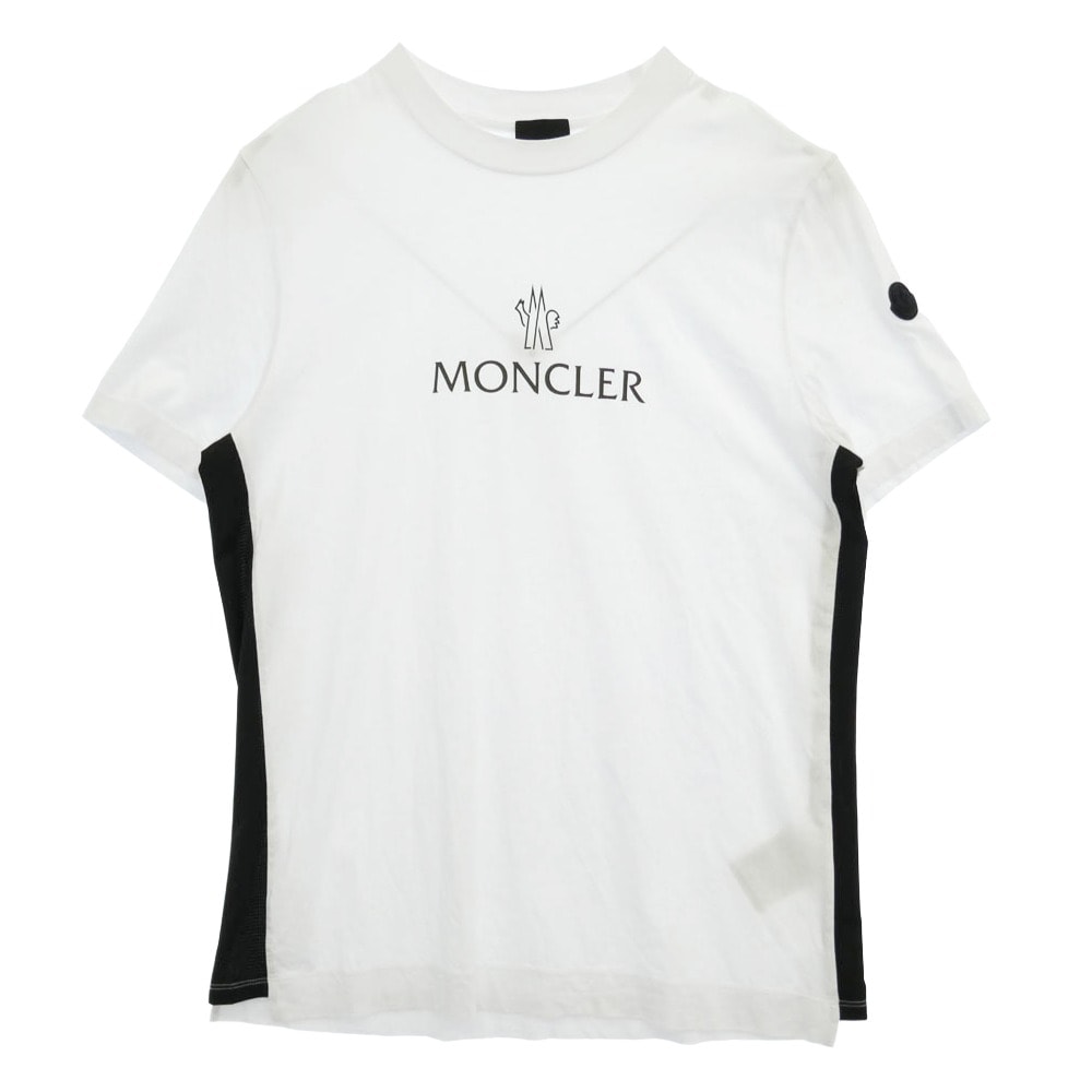 MONCLER モンクレール 24SS J10918C00060 MAGLIA MANICHE CORTE マリア マニケ コルテ リフレクター ロゴ メッシュ 切替 ラバーロゴ ワッペン クルーネック 半袖 Tシャツ カットソー ホワイト系 L【中古】