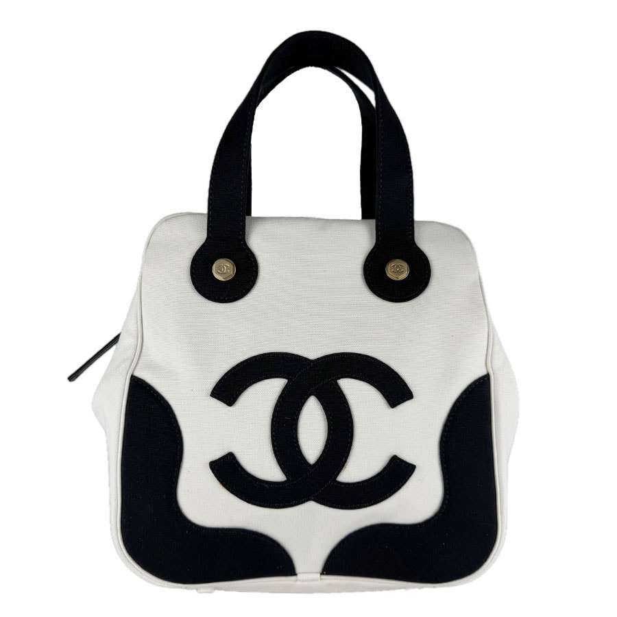 シャネル CHANEL ハンドバッグ キャンバス ブラック/ホワイト レディース【中古】 z9707