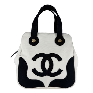 シャネル CHANEL ハンドバッグ キャンバス ブラック/ホワイト レディース【中古】 z9707