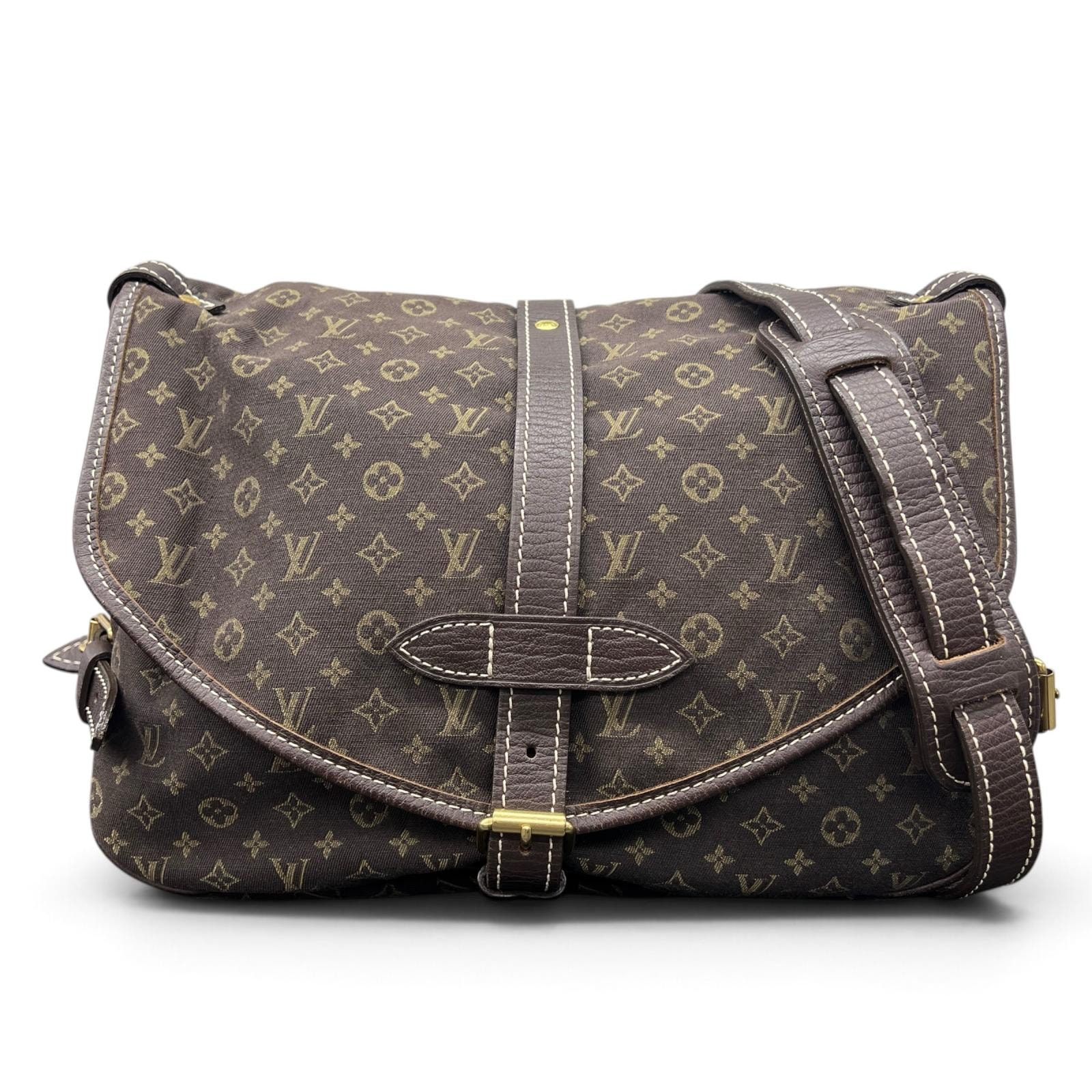 LOUIS VUITTON 美品 ルイヴィトン ソミュール30 モノグラムミニラン ショルダーバッグ M95227 キャンバス レザー MB1007 ブラウン メッセンジャーバッグ クロスボディ LV ABランク 中古 鑑定済 ヴィトンバッグ