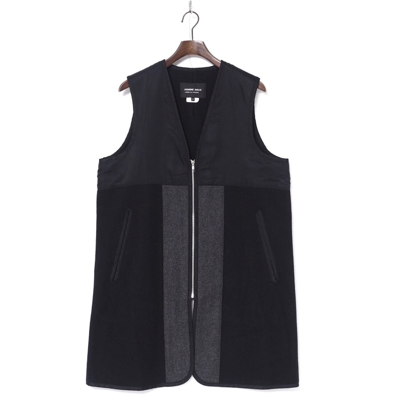 ■美品■COMME des GARCONS HOMME DEUX コムデギャルソンオムドゥ ベスト サイズM AD2018 異素材切替 ジップアップ ロングベスト ライナーベスト ブランド古着【中古】20240808/RA0783