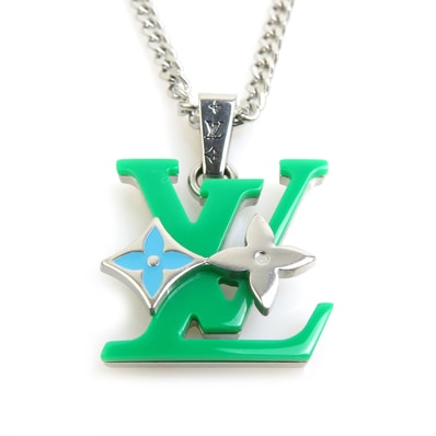 ルイ ヴィトン LOUIS VUITTON ネックレス ペンダント モノグラム ロウ メタル/プラスチック シルバー/グリーン/ブルー メンズ M02566【中古】 e62096i