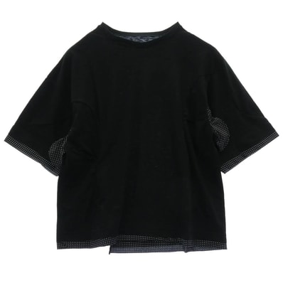 UNDERCOVER アンダーカバー Tシャツ 26SS UC1F1803-2 Slub cotton T-shirt 素材切替 背面ビックタグ スラブコットン Tシャツ 半袖カットソー ブラック系 2【美品】【中古】