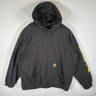 古着 カーハート Carhartt パーカー スウェット 袖ロゴプリント プルオーバー ワンポイントロゴ 大きいサイズ 14041 ダークグレー メンズ