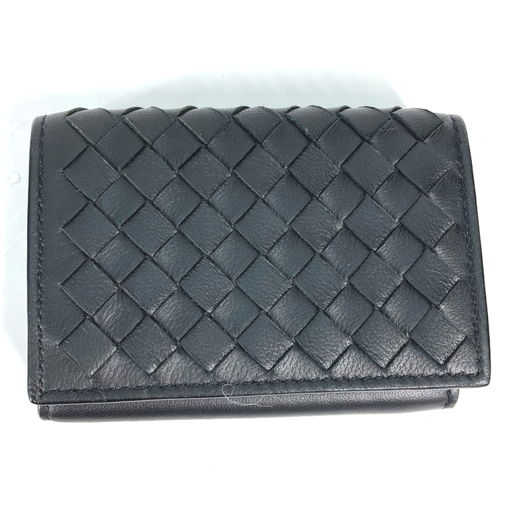 ボッテガヴェネタ BOTTEGA VENETA イントレチャート 515385 コンパクトウォレット 3つ折り財布 レザー ブラック 美品