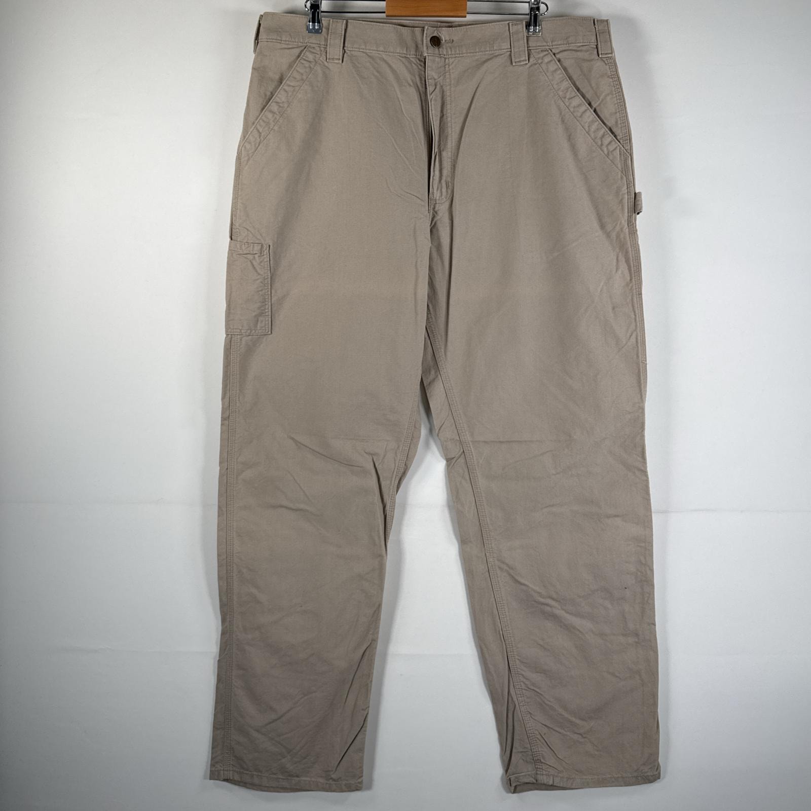 古着 カーハート Carhartt ワークパンツ ペインターパンツ 作業着 ワンポイント ロゴ ストレート 大きいサイズ w40 L34  ベージュ メンズ
