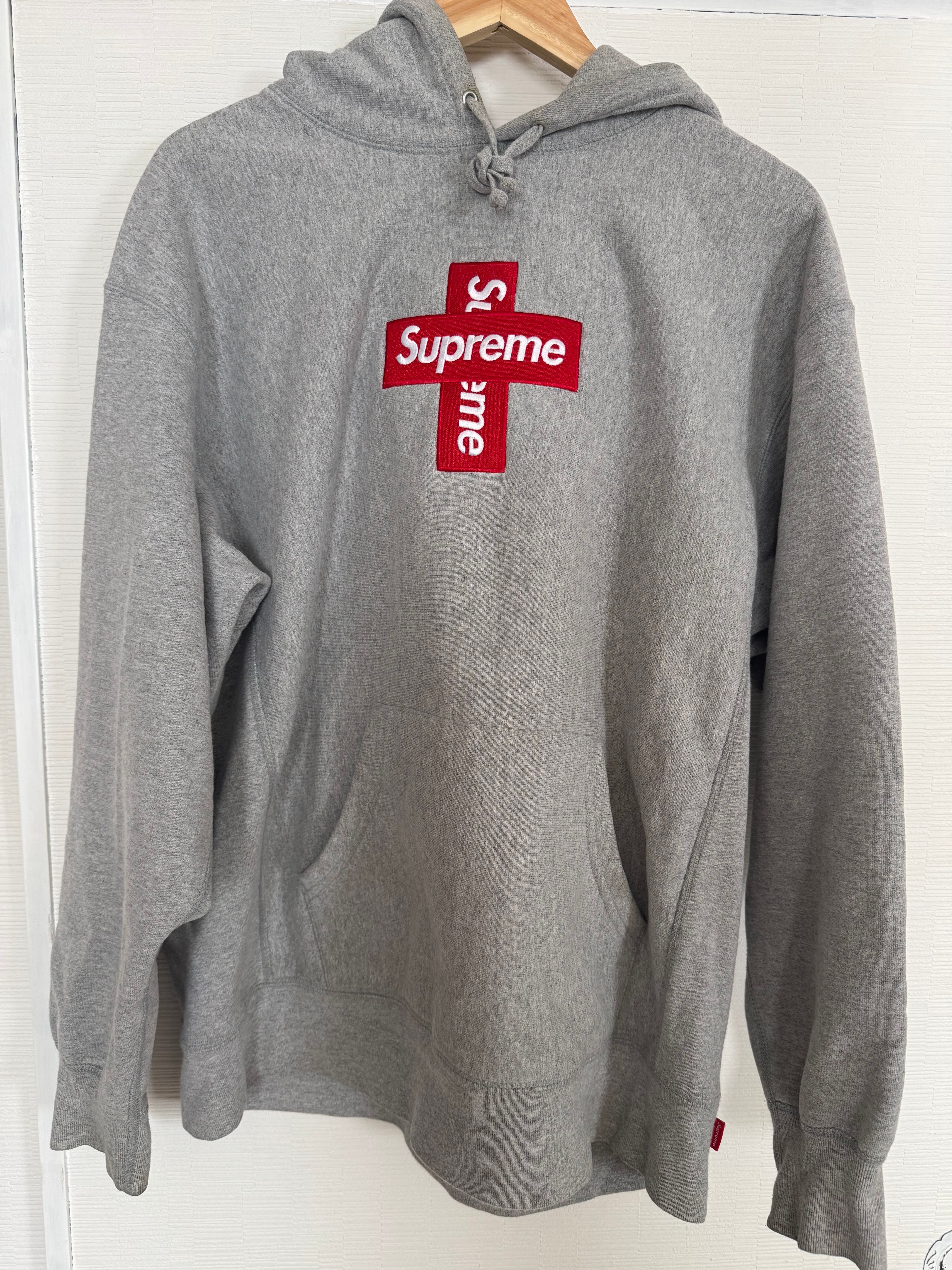 Supreme Cross Box Logo Hooded Sweatshirt "Grey"