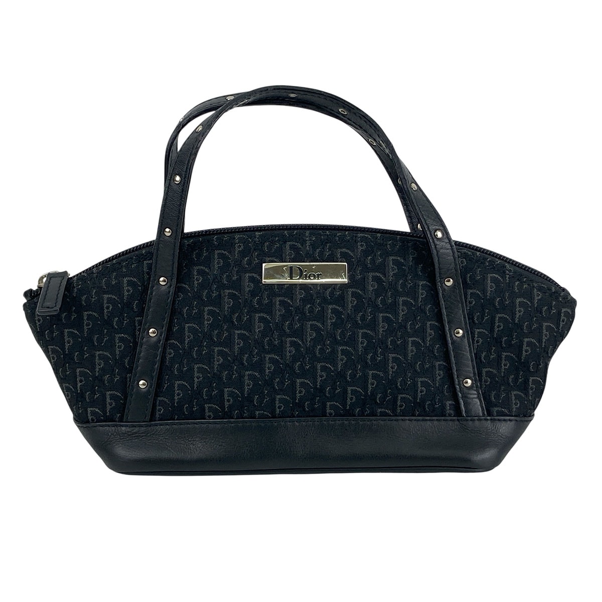 Christian Dior クリスチャンディオール トロッター ミニハンドバッグ ポーチ ハンドバッグ キャンバス ブラック  レディース【中古】