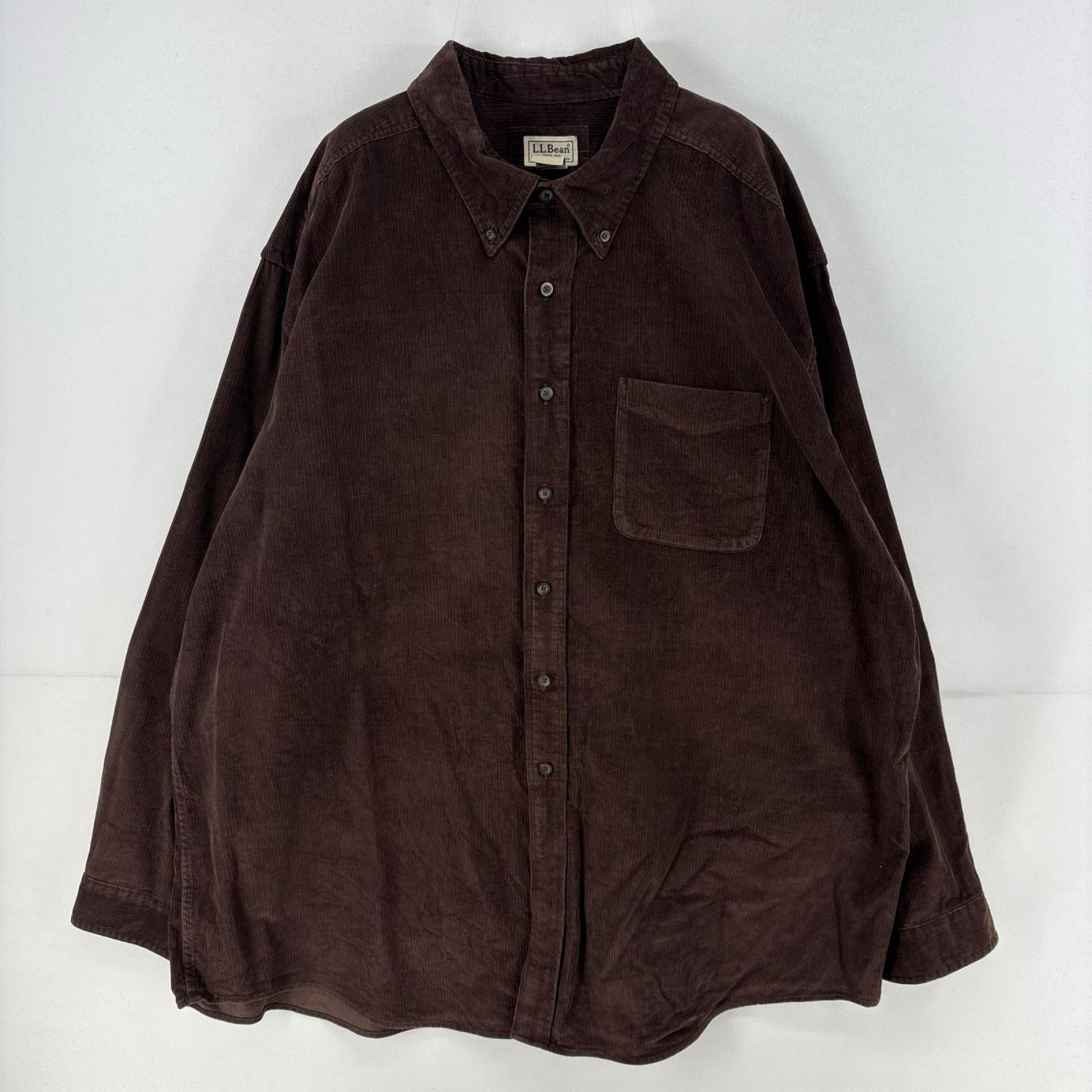古着 エルエルビーン L.L.Bean コーデュロイ 長袖シャツ 胸ポケット 大きいサイズ ボタンダウン 2XL  ブラウン 無地 メンズ