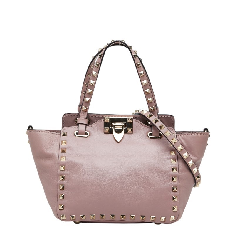 ヴァレンティノ ガラヴァーニ ロックスタッズ ハンドバッグ ショルダーバッグ 2WAY ピンク レザー レディース VALENTINO 【中古】