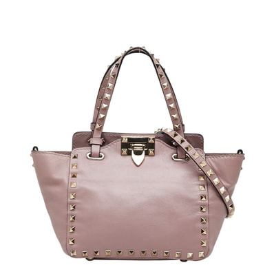 ヴァレンティノ ガラヴァーニ ロックスタッズ ハンドバッグ ショルダーバッグ 2WAY ピンク レザー レディース VALENTINO 【中古】