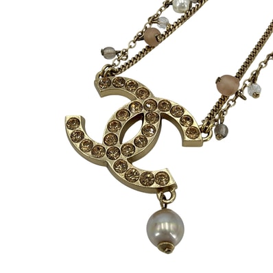 CHANEL シャネル ネックレス ココマーク ラインストーン フェイクパール アクセサリー アジャスター付き GP 02P レディース 約16.6g 2002年【中古品】