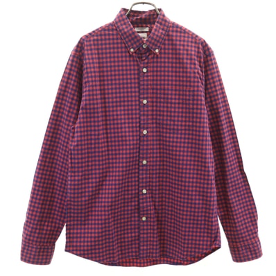 GAP ギャップ ギンガムチェック柄 長袖 ボタンダウンシャツ S レッド系