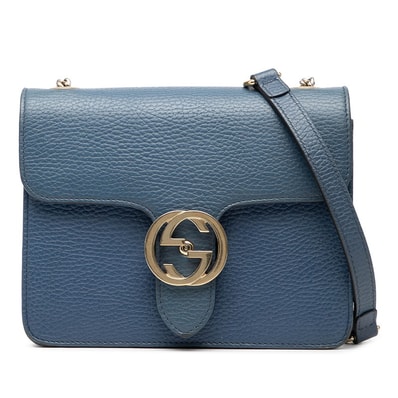 グッチ インターロッキングG チェーン ショルダーバッグ 510304 ブルー レザー レディース GUCCI 【中古】