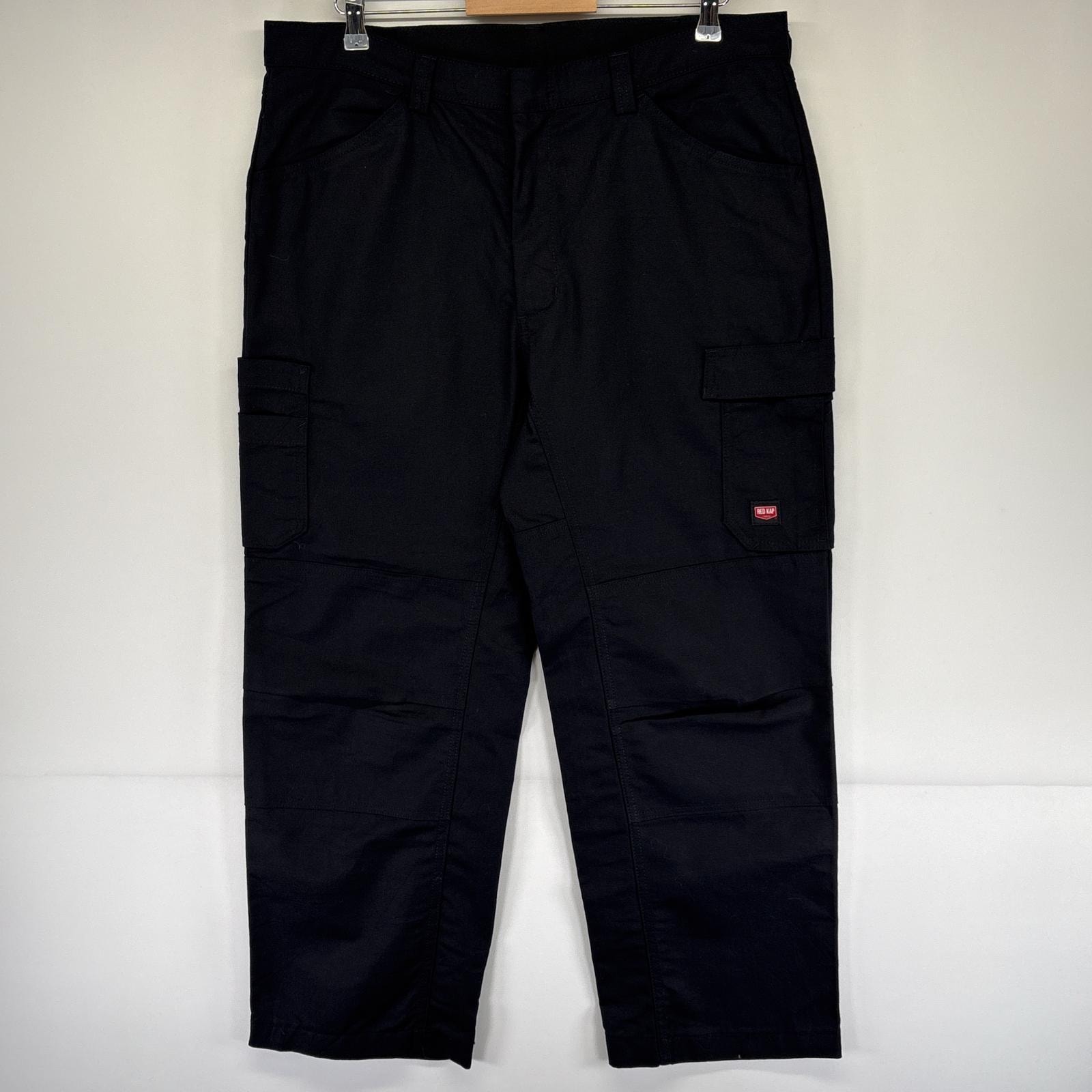 古着 レッドキャップ RED KAP ワークパンツ ダック地 ダブルニー カーゴ ワンポイントロゴ w38 L37  ブラック メンズ