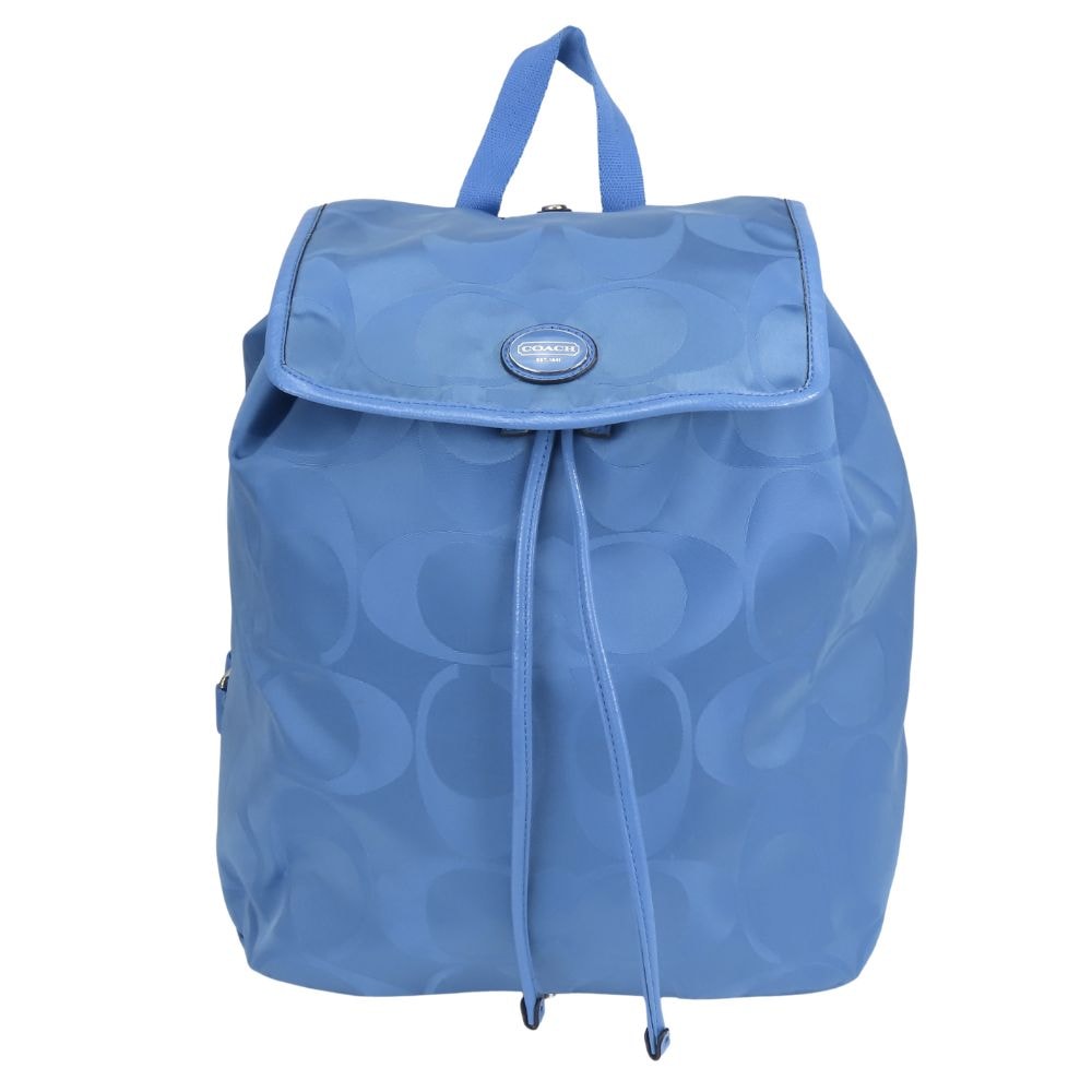 値下げしました！COACH シグネイチャー柄 ブルー リュック レア お洒落 D (傷や汚れあり)】【中古】 コーチ リュック・デイパック