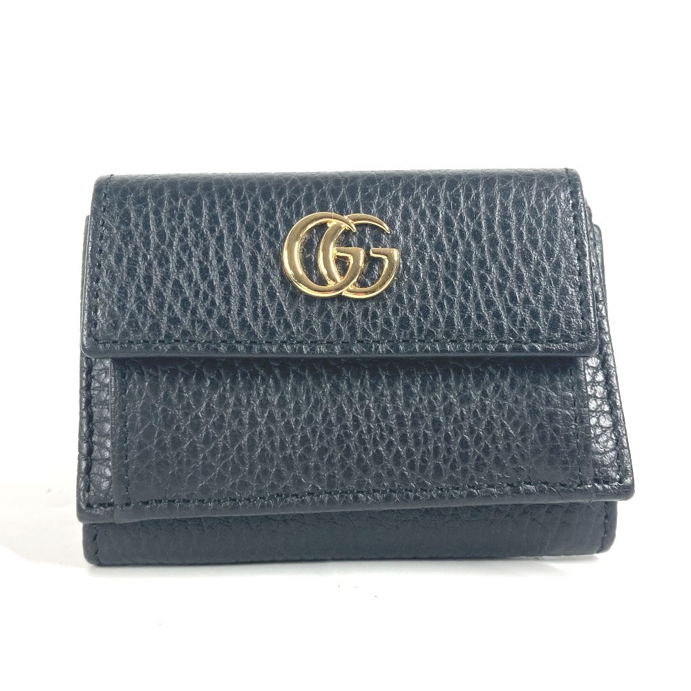 グッチ GUCCI 523277 GGマーモント コンパクト ウォレット ミニ 3つ折り財布 レザー ブラック 新品同様