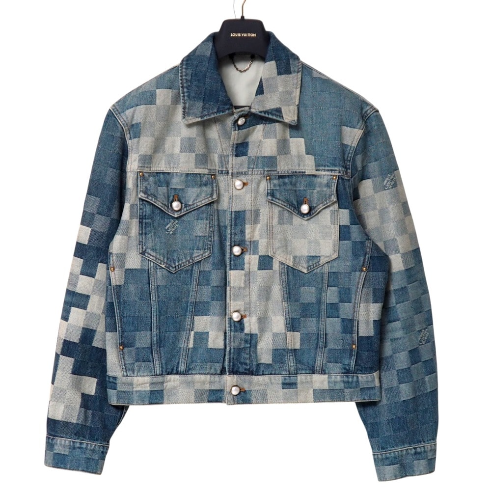 ■美品■2024SS■LOUIS VUITTON ルイ・ヴィトン ダミエ クラシック デニムジャケット デニムジャケット サイズ50 ダモフラージュ ロゴボタン デニムジャカード ブランド古着【中古】20250912/RA6059