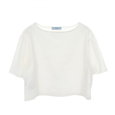 プラダ PRADA エンボスロゴ 半袖Tシャツ 衣料品 トップス コットン レディース ホワイト系 【中古】