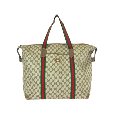 美品 GUCCI グッチ ヴィンテージ シェリーライン オールドグッチ ベージュ グリーン レッド GGスプリームキャンバス レザー/ ボストンバッグ ショルダーバッグ 600092 【中古】