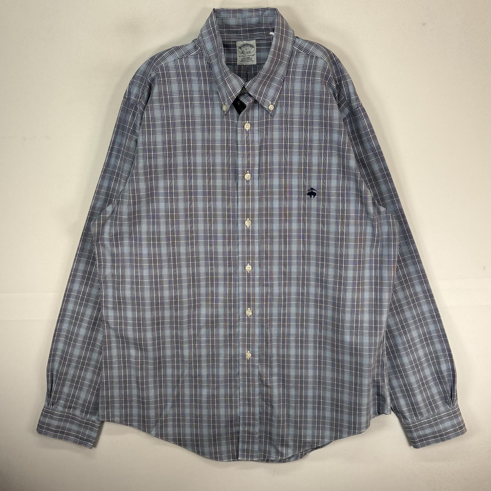 古着 ブルックスブラザーズ Brooks Brothers 長袖シャツ ワンポイント L  ブルー系 チェック メンズ