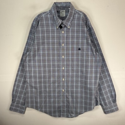 古着 ブルックスブラザーズ Brooks Brothers 長袖シャツ ワンポイント L ブルー系 チェック メンズ