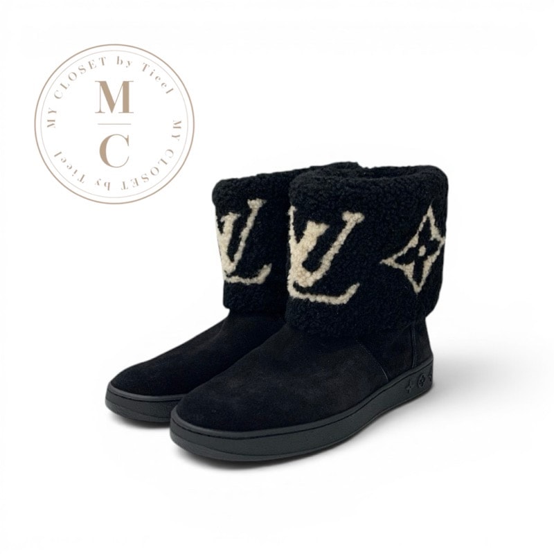 ルイヴィトン LOUIS VUITTON スノードロップライン モノグラム ブーツ ショートブーツ 靴 シューズ スエード ムートン ブラック ホワイト ボア 折り返し アンクルブーツ