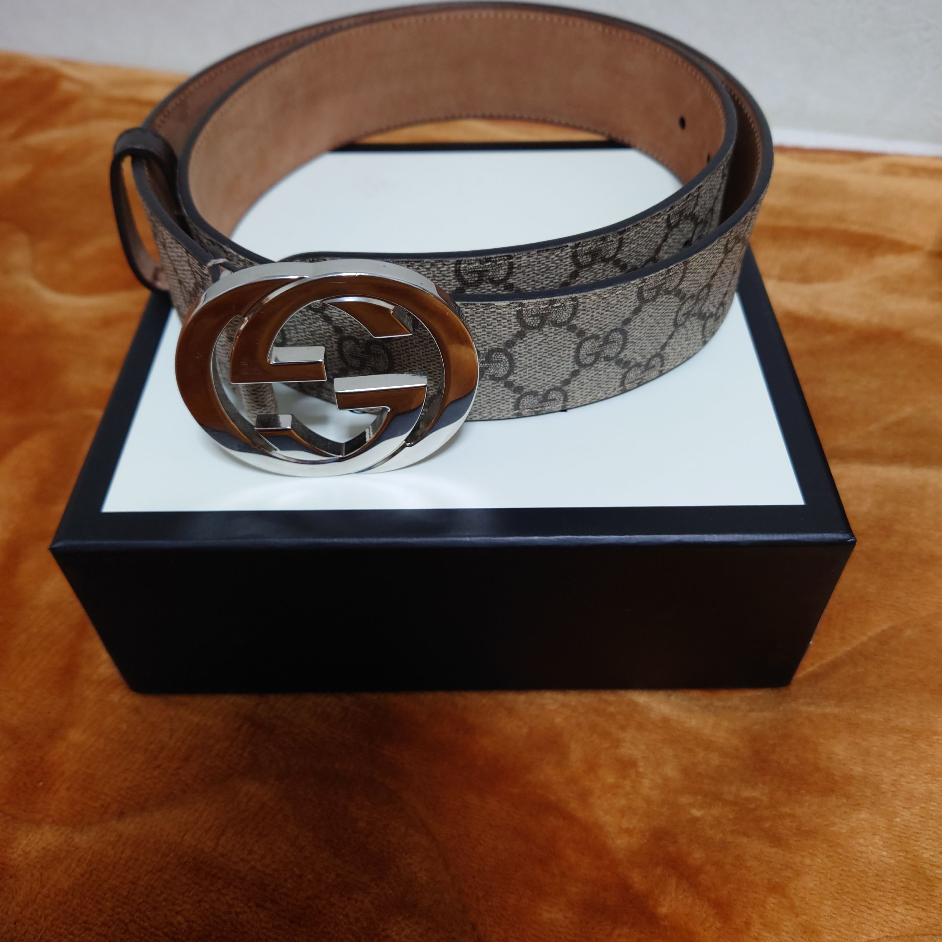 GUCCI GG Supreme Belt With G Buckle "Beige/Ebony"