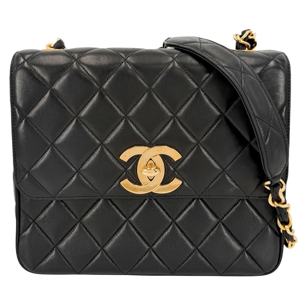 CHANEL シャネル ショルダーバッグ マトラッセ ココマーク 肩掛け 斜め掛け チェーン スクエア ラムスキン    ブラック 黒 ゴールド金具 レディース【中古品】