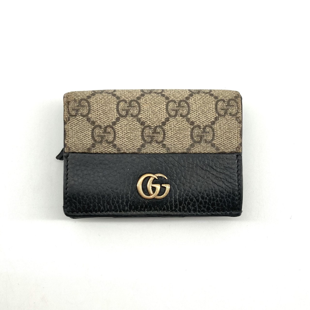 GUCCI(グッチ) ダブルG  バイカラー  二つ折り財布 ベージュ×ブラック