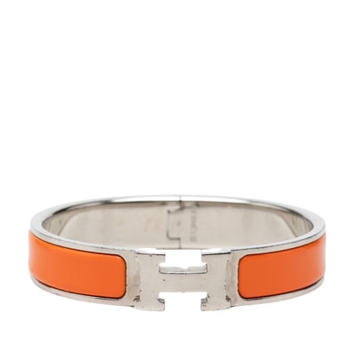 エルメス クリックH PM エナメルブレスレット バングル シルバー オレンジ メタル レディース HERMES 【中古】