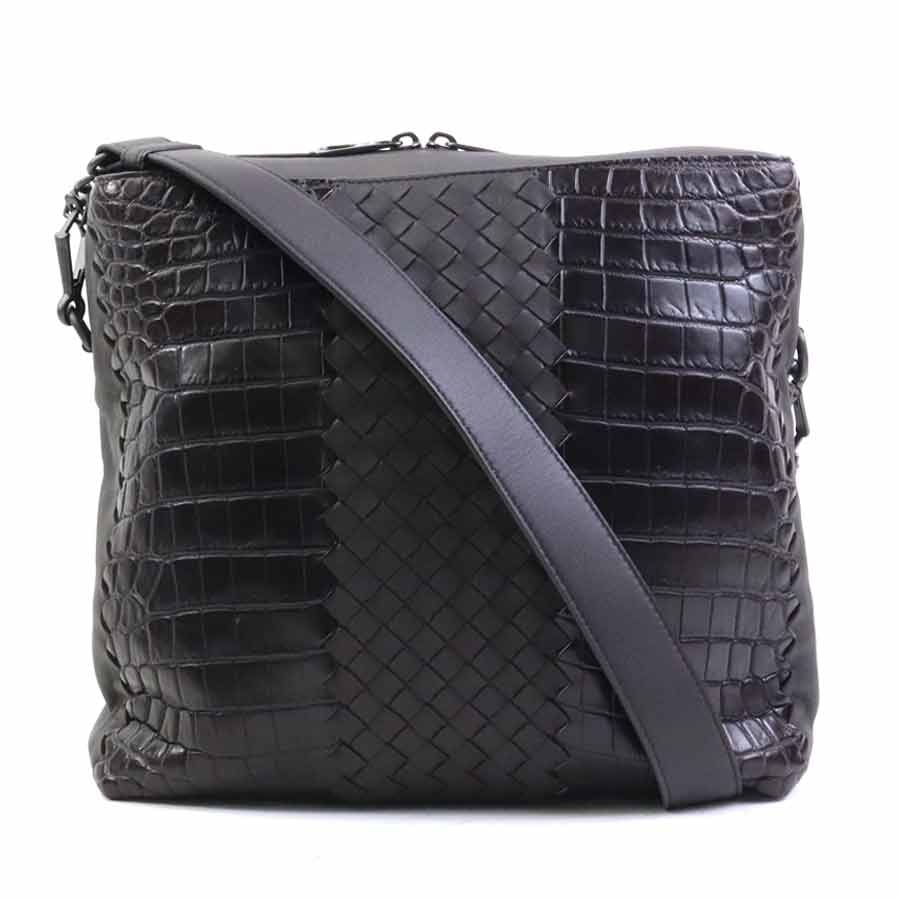 ボッテガヴェネタ BOTTEGAVENETA ショルダーバッグ レザー/クロコダイル ブラウン メンズ【中古】 90308a