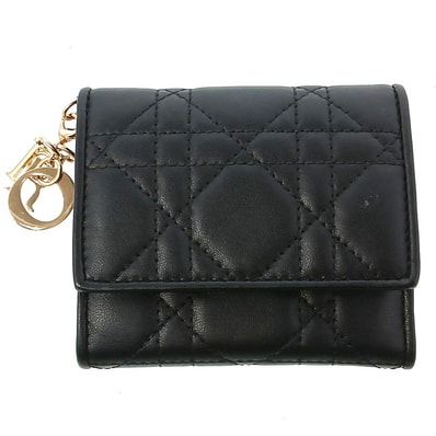 Christian Dior クリスチャンディオール Lady Dior Lotus ウォレット 三つ折り財布 SO181ONMJM900 レザー ブラック レディース【中古】