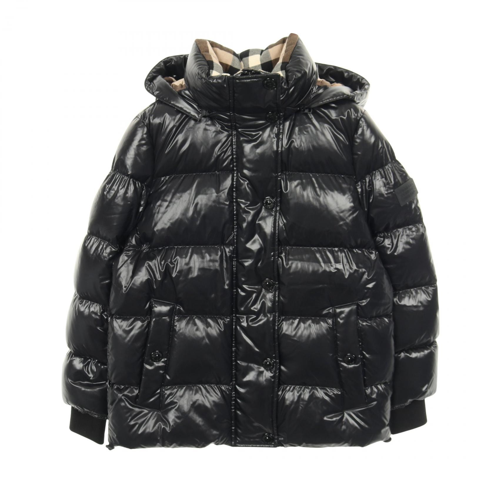 バーバリー BURBERRY デタッチャブル ロゴアップリケ ダウンジャケット 衣料品 アウター ナイロン レディース ブラック系 【中古】
