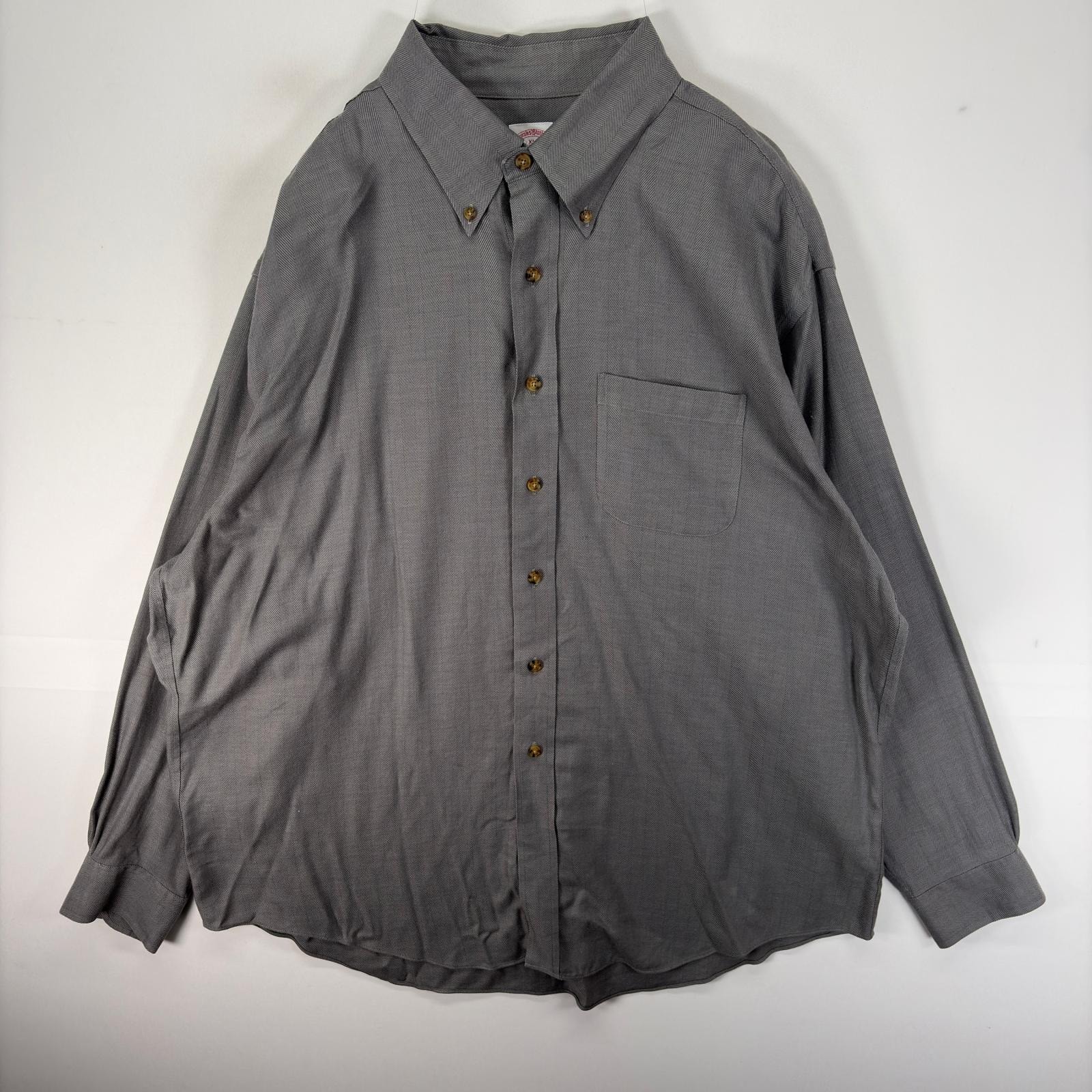 古着 ブルックスブラザーズ Brooks Brothers 長袖シャツ 胸ポケット 1818 ボタンダウン ヘリンボーン XL グレー系 メンズ