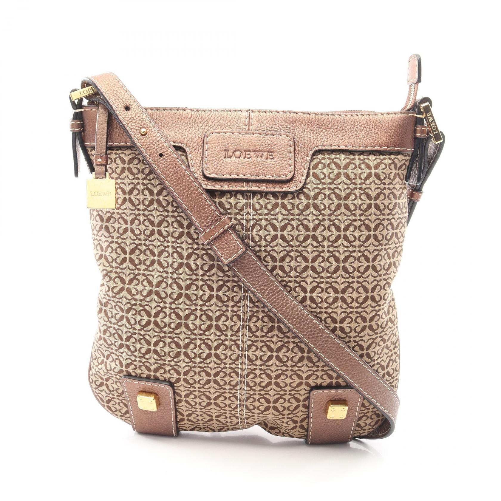 ロエベ LOEWE アナグラム ショルダーバッグ バッグ キャンバス レザー レディース ベージュ系 / ブラウン系 【中古】