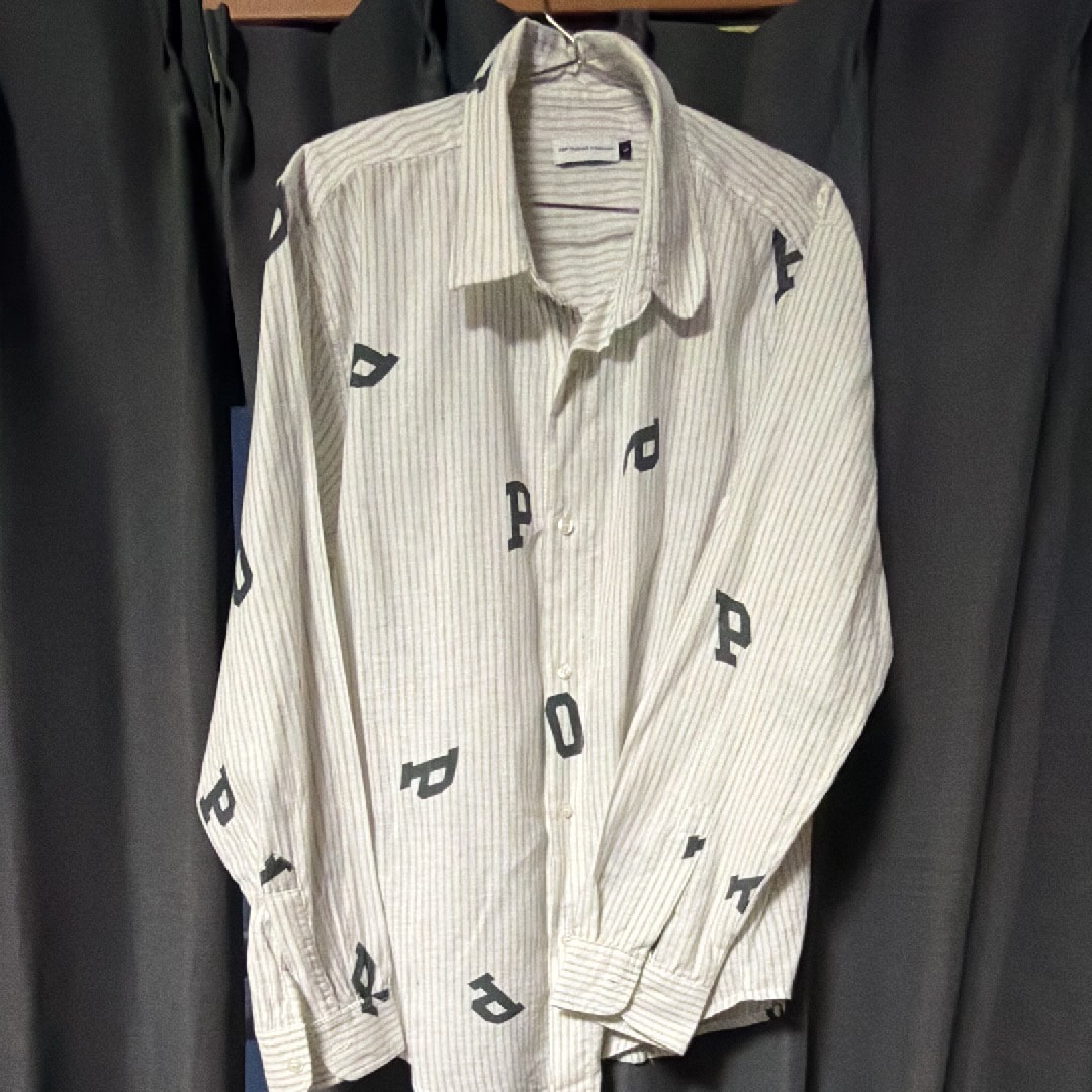 POP TRADING COMPANY letters striped pop shirt "WHITE LINEN"