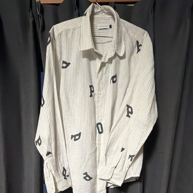 POP TRADING COMPANY letters striped pop shirt "WHITE LINEN"